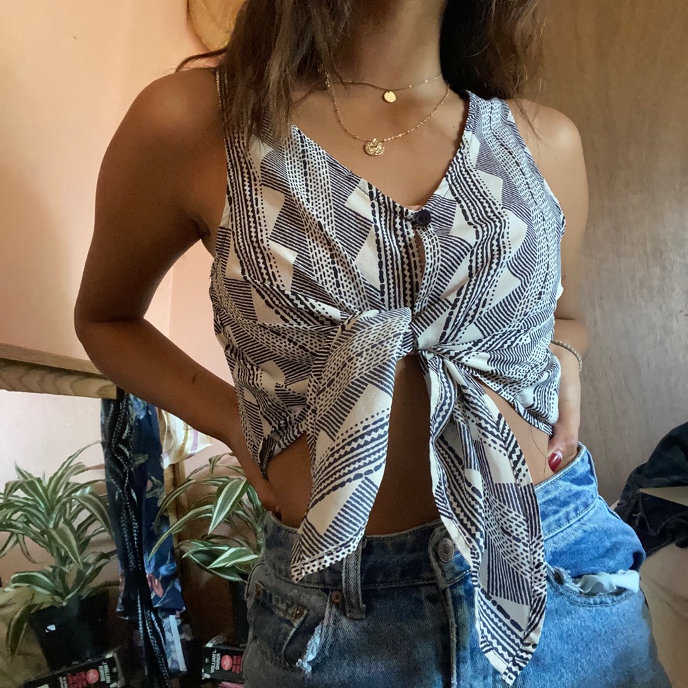 Patterned Tie Front Top